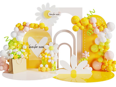 现代气球花朵美陈 摆件组合 户外装置