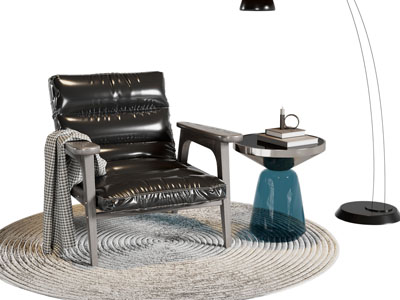 现代休闲椅子 边几 落地灯