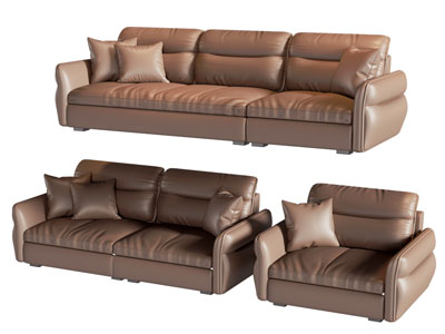 现代皮质多人 双人 单人沙发