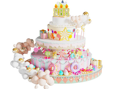 现代三层奶油蛋糕 水果食物