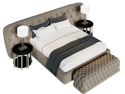 简欧加宽床头双人床 床头几