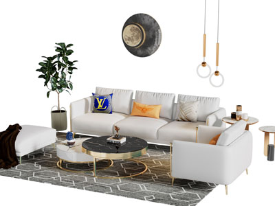 现代多人沙发 单人沙发和茶几组合