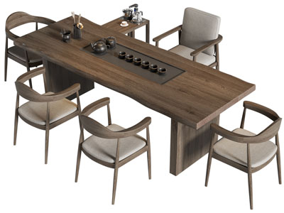 新中式实木长方形茶桌椅组合