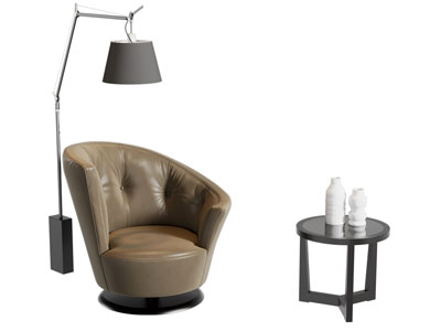 现代单人沙发 边几 落地灯