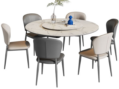 现代圆形大理石餐桌椅组合