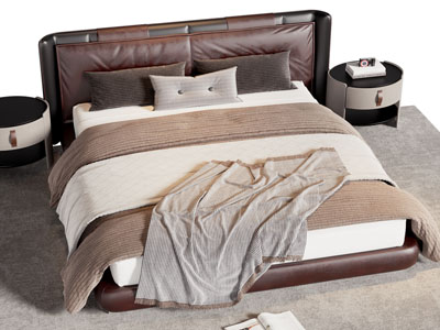 现代双人床 床头柜