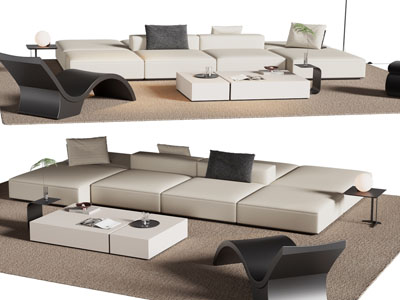 现代双向多人沙发 休闲椅子和茶几组合