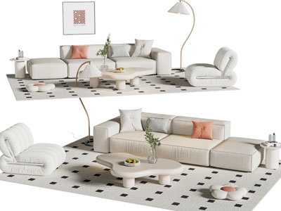 现代奶油风多人沙发 休闲椅这茶几组合