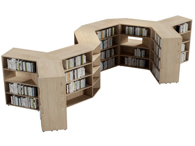 现代图书馆实木异形双向书架 书柜