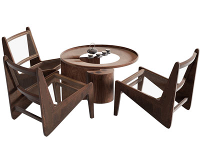 侘寂风休闲椅子 边几