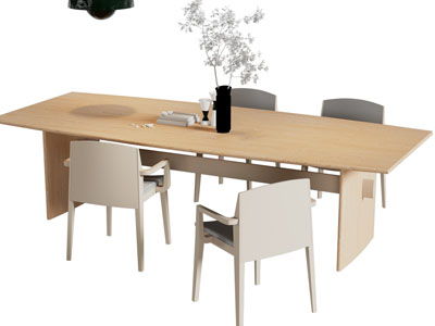 现代长方形实木餐桌椅组合