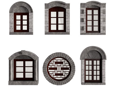 新中式别墅圆形 拱形平开窗户3d模型 新中式别墅圆形 拱形平开窗户