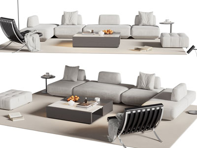 现代转角多人沙发 休闲椅子和茶几组合