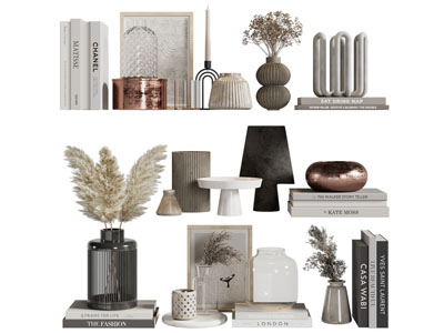 现代书本 陶艺器皿 花瓶花卉摆件组合