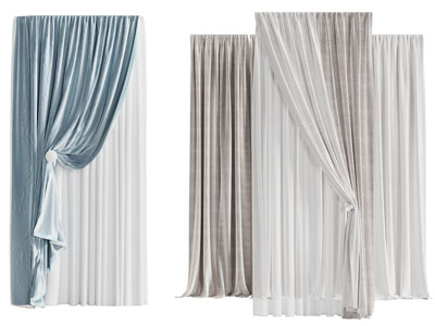 现代布艺窗帘窗纱3d模型 现代布艺窗帘窗纱