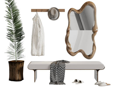 现代玄关装饰镜子 换鞋凳 衣钩