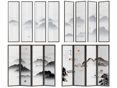 新中式屏风3d模型 新中式屏风