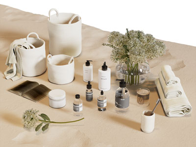 现代洗护用品 花瓶花卉 毛巾 卫浴小件