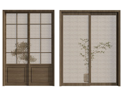 侘寂风中古风推拉门 木门3d模型 侘寂风中古风推拉门 木门
