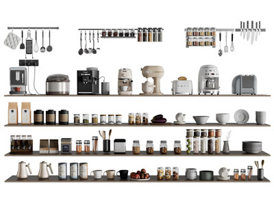 现代厨房电器 厨具 调料瓶摆件组合3d模型 现代厨房电器 厨具 调料瓶摆件组合