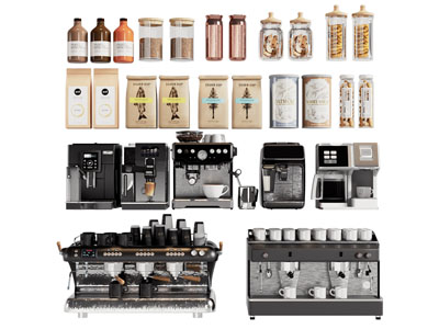 现代咖啡机 咖啡豆 零食密封罐3d模型 现代咖啡机 咖啡豆 零食密封罐
