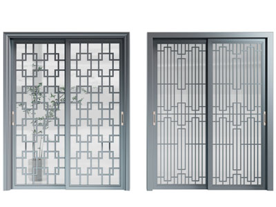 新中式玻璃推拉门3d模型 新中式玻璃推拉门