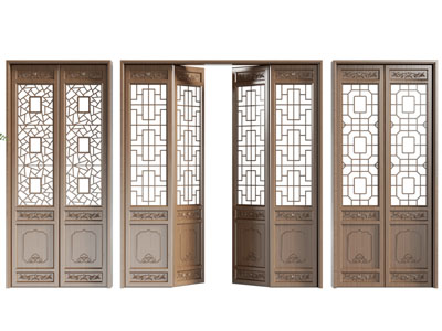 新中式镂花窗门扇 双开门 平开门3d模型 新中式镂花窗门扇 双开门 平开门