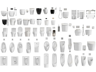 现代陶瓷马桶 小便斗 淋浴花洒 毛巾架