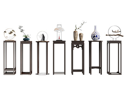 新中式花架花瓶摆件组合