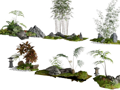 新中式竹子 石头 装饰灯景观园艺小品