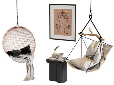 现代吊椅 边几 装饰挂画