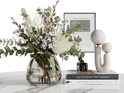 现代花瓶花卉 书本 摆件组合