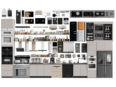 现代电冰箱 热水器 烤箱厨房电器3d模型 现代电冰箱 热水器 烤箱厨房电器