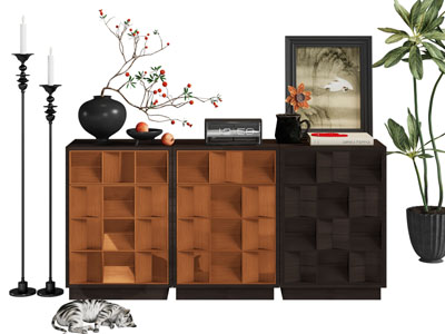 法式实木中古风玄关柜 边柜 落地灯3d模型 法式实木中古风玄关柜 边柜 落地灯