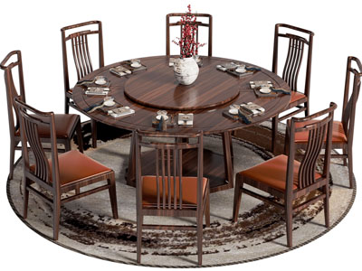 新中式实木圆形餐桌椅组合