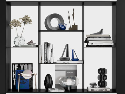 现代书本 饰品 台灯装饰柜3d模型 现代书本 饰品 台灯装饰柜