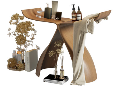 北欧木凳子 洗浴用品 书本 摆件组合