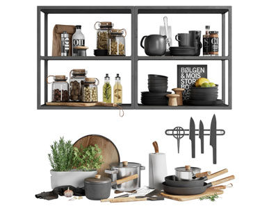 现代刀具 锅具 调料瓶 碗碟收纳架摆件组合