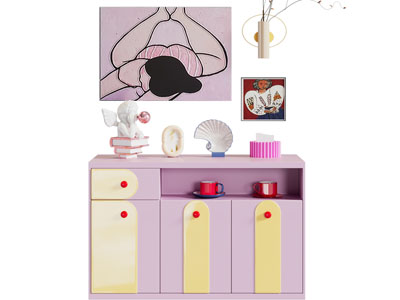 现代多巴胺餐边柜 装饰挂画