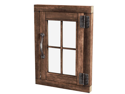 现代破旧实木边框的平开窗户3d模型 现代破旧实木边框的平开窗户