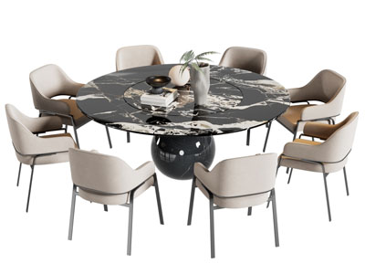 现代圆形大理石餐桌椅组合