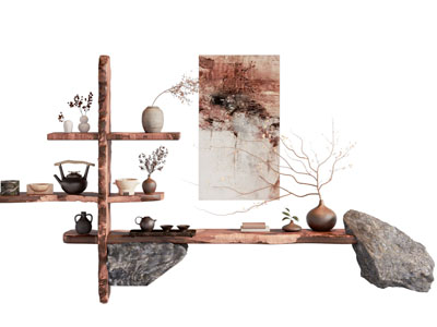 新中式景观装饰架 装饰挂画 茶壶茶具杯子