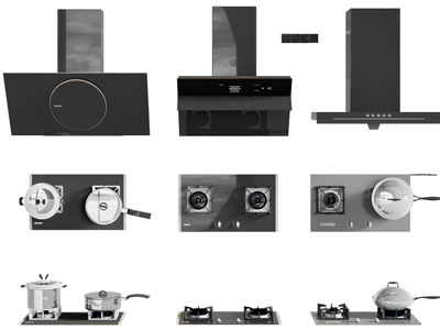 现代抽油烟机 燃气灶厨房电器3d模型 现代抽油烟机 燃气灶厨房电器