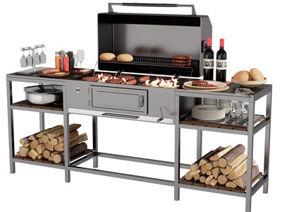 现代烧烤炉 木柴 食物