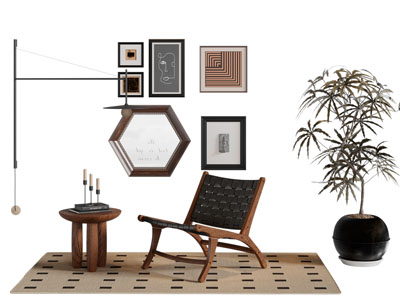 侘寂风休闲椅子 装饰挂画 边几