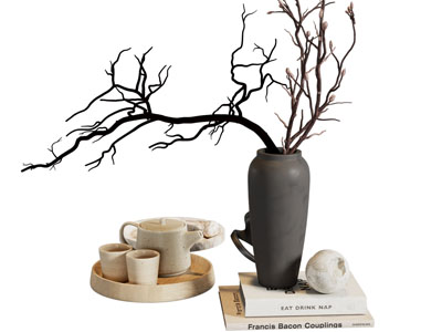 侘寂风陶艺花瓶花卉 茶具杯子 摆件组合