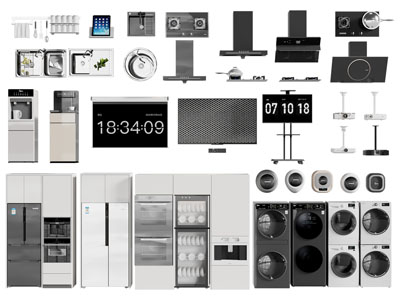 现代洗衣机 电冰箱 抽油烟机 茶吧机 家用厨房电器3d模型 现代洗衣机 电冰箱 抽油烟机 茶吧机 家用厨房电器