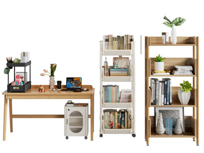 现代实木书桌 装饰书柜3d模型 现代实木书桌 装饰书柜