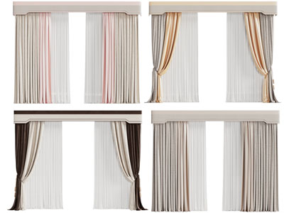 新中式窗帘窗纱3d模型 新中式窗帘窗纱