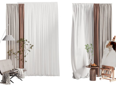 现代布艺窗帘窗纱3d模型 现代布艺窗帘窗纱